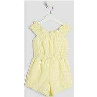 River Island Mini Girl Shirred Textured Playsuit - Yellow Light
