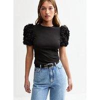 New Look Puff Sleeve T-Shirt - Black