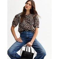 New Look Brown Leopard Print Oversized Collar Shirt