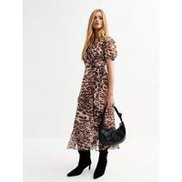 New Look Brown Animal Print Chiffon Wrap Midi Dress