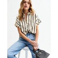 New Look Short Sleeve Stripe Shirt - Cream/Navy