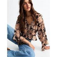New Look Pink Paisley Print Crinkled Chiffon Blouse