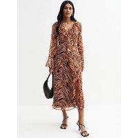 New Look Brown Animal Print Chiffon Midi Dress