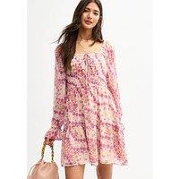 New Look White Floral Print Chiffon Long Sleeve Milkmaid Mini Dress