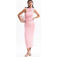 New Look Pink Jersey High Neck Ruched Midi Dress