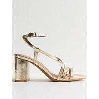 New Look Faux Leather Block Heel Multi Strap Sandals - Gold