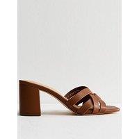 New Look Camel Brown Woven Strap Block Heel Sandals