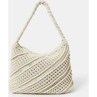 Accessorize Macrame Zip Top Shoulder Bag - Cream