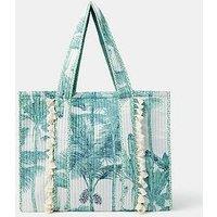 Accessorize Palm Print Quilted Shopper Bag - Blue
