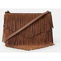Accessorize Suede Fringe Cross Body Bag - Tan
