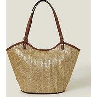 Accessorize Metallic Medium Raffia Shoulder Bag - Gold