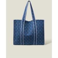 Accessorize Polka Dot Denim Shopper - Blue