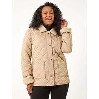 Roman Petite Borg Contrast Padded Coat - Beige