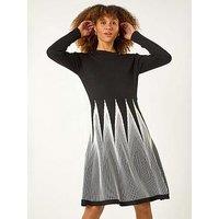Roman Contrast Pattern Knitted Dress - Black