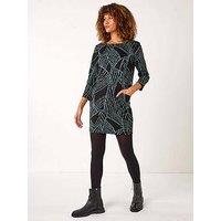 Roman Abstract Print Pocket Detail Tunic Dress - Green