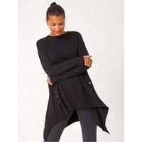 Roman Buttoned Side Hanky Hem Jumper - Black