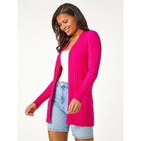 Roman Longline Stretch Ribbed Cardigan - Pink
