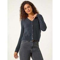 Roman Shimmer V-Neck Ribbed Cardigan - Grey