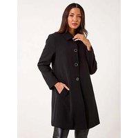Roman Buttoned Swing Coat - Black