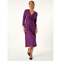Roman Petite Twist Front V-Neck Midi Dress - Purple