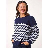 Roman Zig Zag Knitted Jumper - Navy