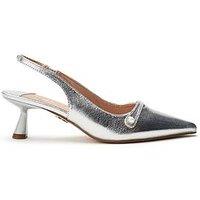 Moda In Pelle Godal Slingback Kitten Heel Shoes - Silver