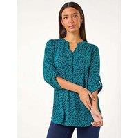 Roman Leaf Print Button Detail Shirt - Green
