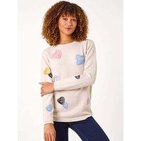 Roman Heart Stitch Crew Neck Jumper - Beige