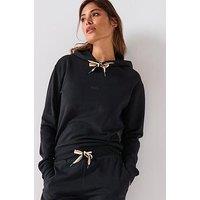 Boss Logo Print Hoodie With Signature Stripe Cords - Black