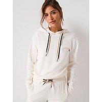 Boss Logo Print Hoodie With Signature Stripe Cords - Cream