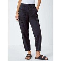 Roman Casual Elastic Waist Cargo Stretch Trousers - Black