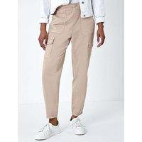 Roman Casual Elastic Waist Cropped Cargo Trousers - Beige
