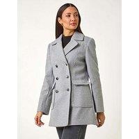 Roman Double Breasted Longline Coat - Grey