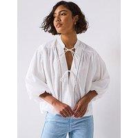 Boss Bale Puff Sleeve Shirt With Front Ties - White