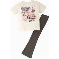 V By Very Girls Graffiti T-Shirt And Flare Leggings - White