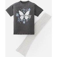 V By Very Girls Butterfly T-Shirt And Flare Legging - Charcoal Grey
