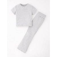 V By Very Girls Folder Over Waist Legging And T-Shirt Set - Marl Grey