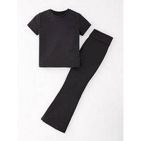 V By Very Girls Folder Over Waist Legging And T-Shirt Set - Black