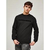 Alessandro Zavetti Marconi Tonal Flock Logo Crew Neck Sweatshirt - Black