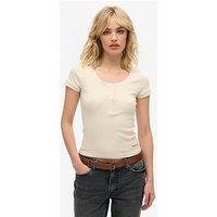 Superdry Essential Button Down Short Sleeve Top - Beige