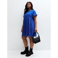 New Look Curves Bright Blue Frilly Trimmed Mini Dress