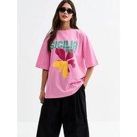 New Look Bright Pink Sicilia Italia Print T-Shirt
