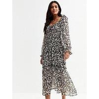 New Look Printed Ruffle Sleeve Midi Dress - White