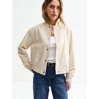 New Look Stone Lightweight Cotton Bomber Jacket