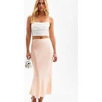 New Look Light Pink Bias Cut Satin Midi Skirt