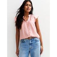 New Look Pink Flutter Sleeve Button Up Top