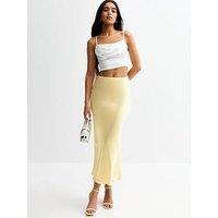 New Look Light Yellow Bias Cut Satin Midi Skirt