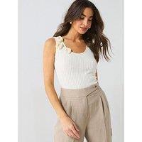 V By Very 3D Flower Crochet Vest - Ecru