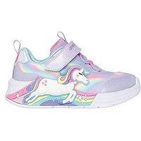 Skechers Lighted Unicorn Bungee & Gore Sneaker W/ Rainbow Glitter Print Upper