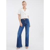 River Island Relaxed High Rise Flare - Medium Denim - Blue